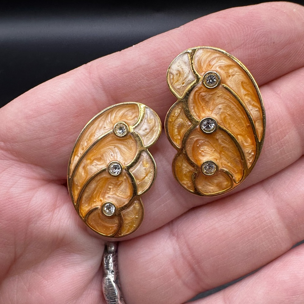 KJL Kenneth J Lane for Avon Elegant Gold and  enamel Orange Earrings